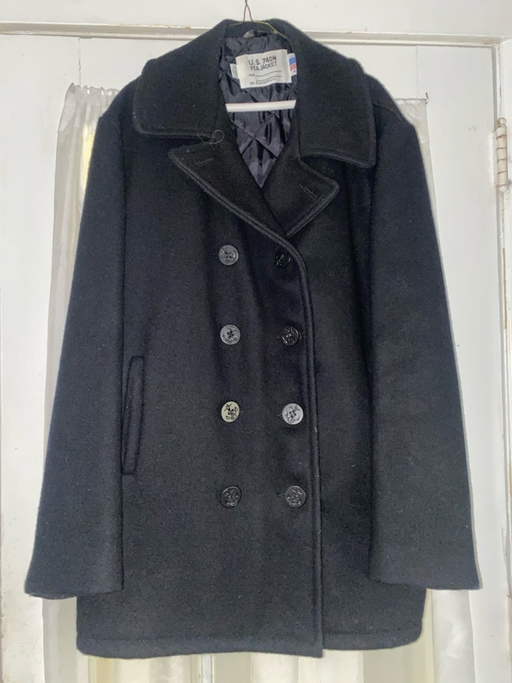 U.S. Navy Black Wool Peacoat - Double-Breasted